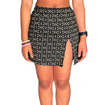 Black Arissa Print Front Split Biker Skirt