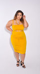 Sunflower Yellow Front Tie Side Ruche Dress