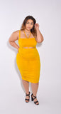 Sunflower Yellow Front Tie Side Ruche Dress