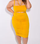 Sunflower Yellow Front Tie Side Ruche Dress