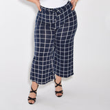 High Waist Grid Pattern Print Capris