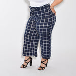 High Waist Grid Pattern Print Capris