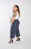 High Waist Grid Pattern Print Capris