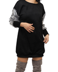 ZeZe Fringe Black Crew Neck Sweatshirt Dress