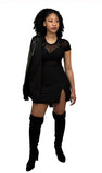 Solid Black Front Split Biker Skirt