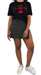 Black Arissa Print Front Split Biker Skirt