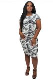 Black and White Tie-Dye Side Ruche Dress