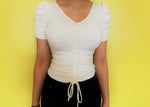 Ivory Puff Sleeve Ruche Blouse