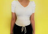 Ivory Puff Sleeve Ruche Blouse