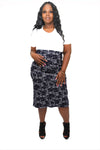 Navy Spark Flower Print Pencil Skirt