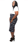 Navy Spark Flower Print Pencil Skirt