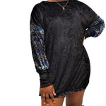 Black Azaelea Velour Crew Neck Sweatshirt Dress