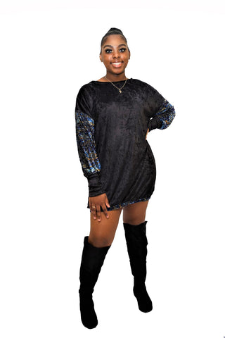 Black Azaelea Velour Crew Neck Sweatshirt Dress