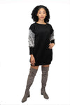 ZeZe Fringe Black Crew Neck Sweatshirt Dress