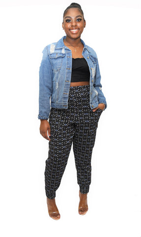 High Waist Black Arissa Print Sweatpants